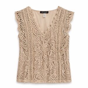 Cable & Gauge Women's Beige Lace Blouse w/ Lining (134)